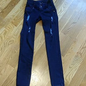 Navy and blue distressed skinny Jeans